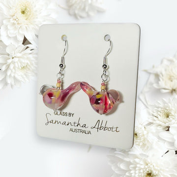 Tiny Glass Birds Rose Drop Earrings