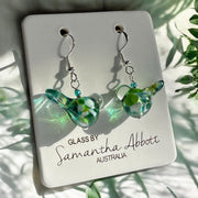 Green re cycled glass bird earrings