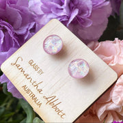 Elegant Pink-Gold Glass Stud Earrings