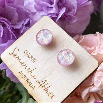 Elegant Pink-Gold Glass Stud Earrings