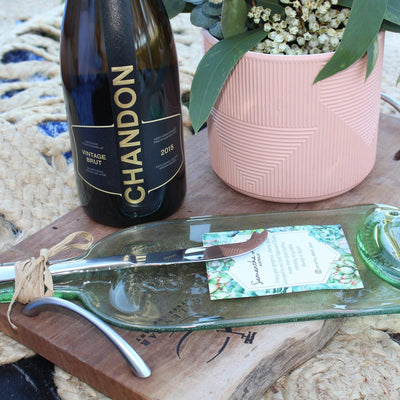 Upcycled Wine Bottle Cheese Platter with Knife